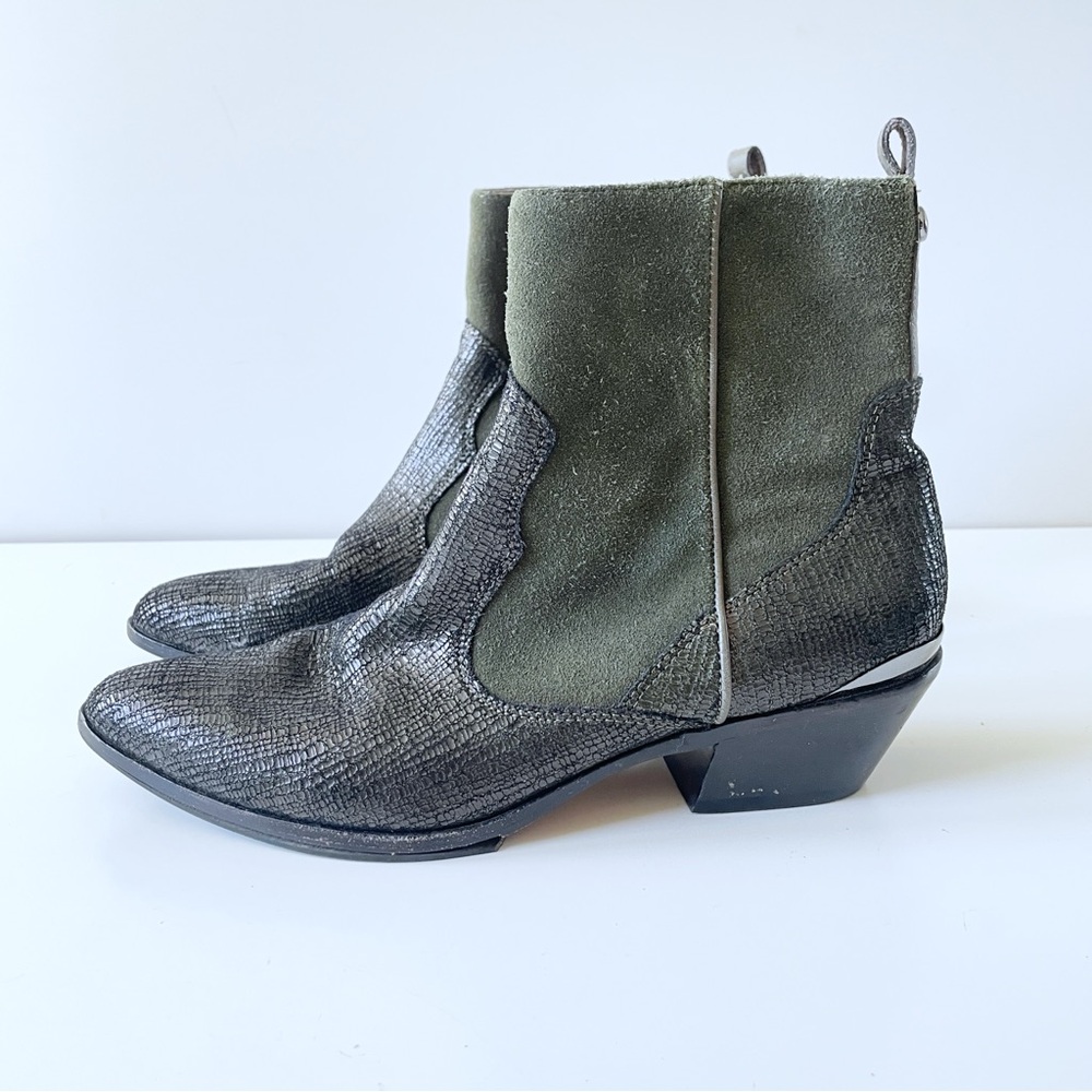 Western Jesse Donald J. Pliner Green Black Ankle Boot 8M Leather Boho Edgy